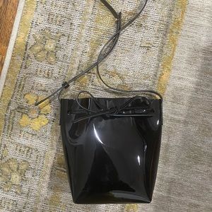 mansur gavriel black patent mini bucket bag